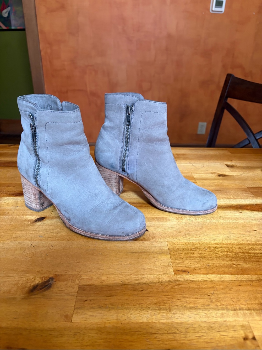 Frye Gray Suede Ankle Booties with Side Zip